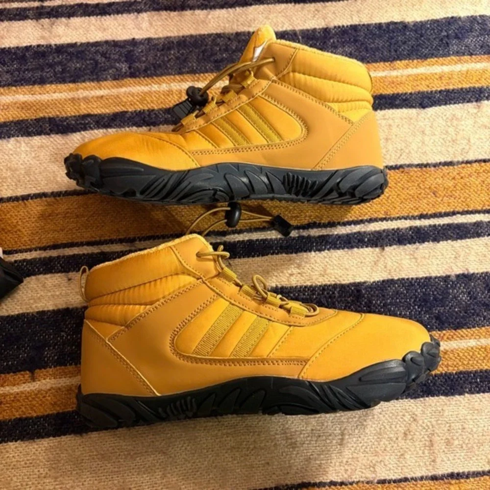 Peak Footwear Mustard Yellow Quilted Puffer Winter Boots‎ Bungee Lace Mid Top